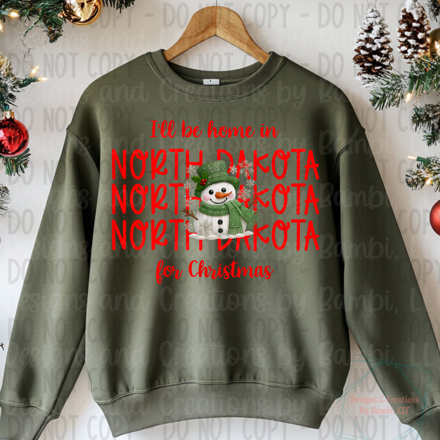 I'll Be Home In States Sage Snowman with Red Font Digital Bundle