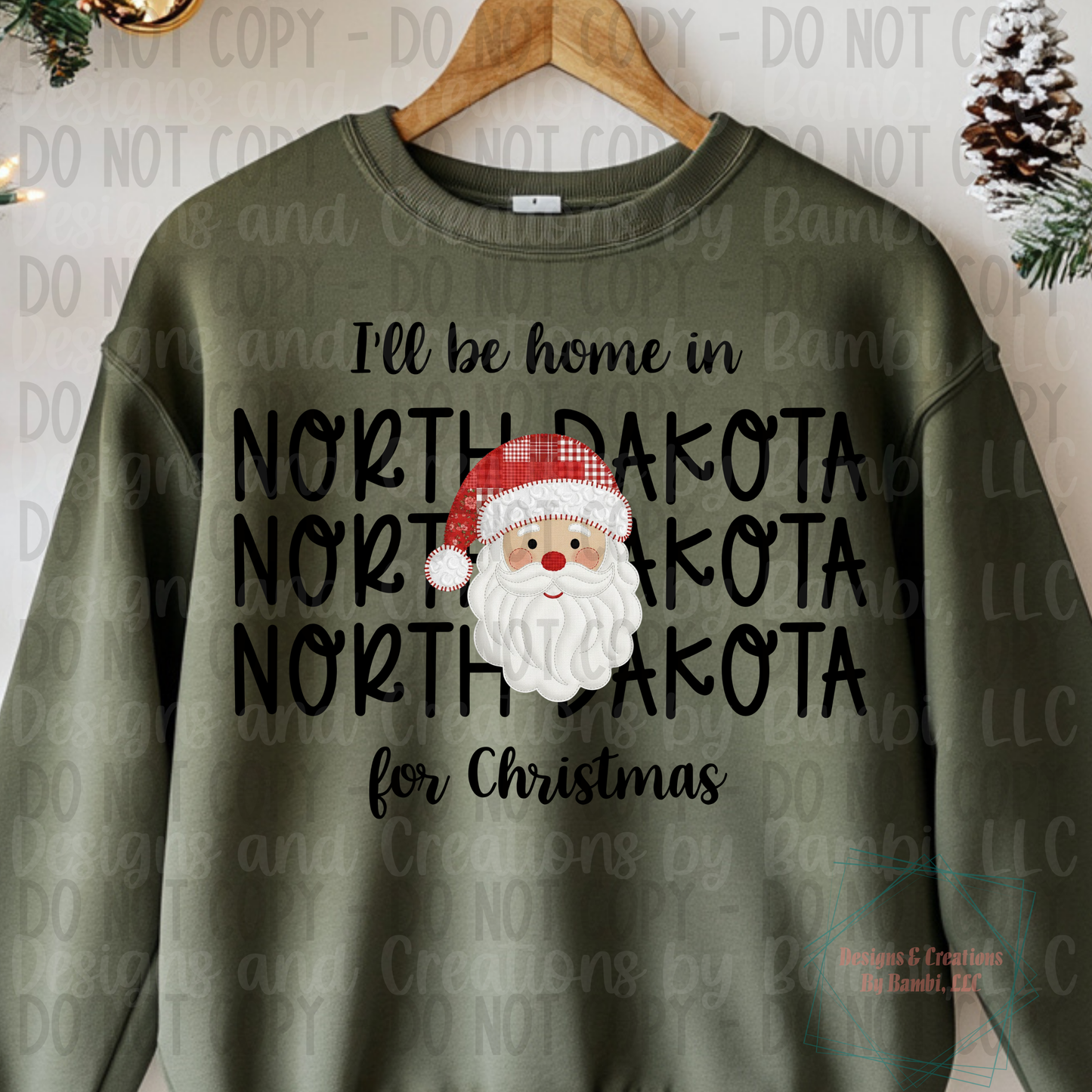 I'll Be Home in States Santa Face with Black Font Digital Bundle