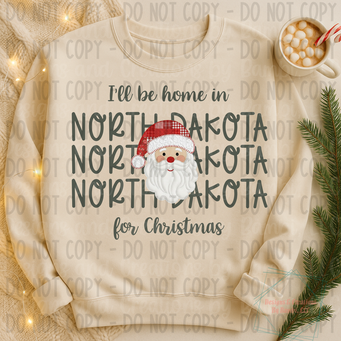 I'll Be Home in States Santa Face with Sage Green Font Collection