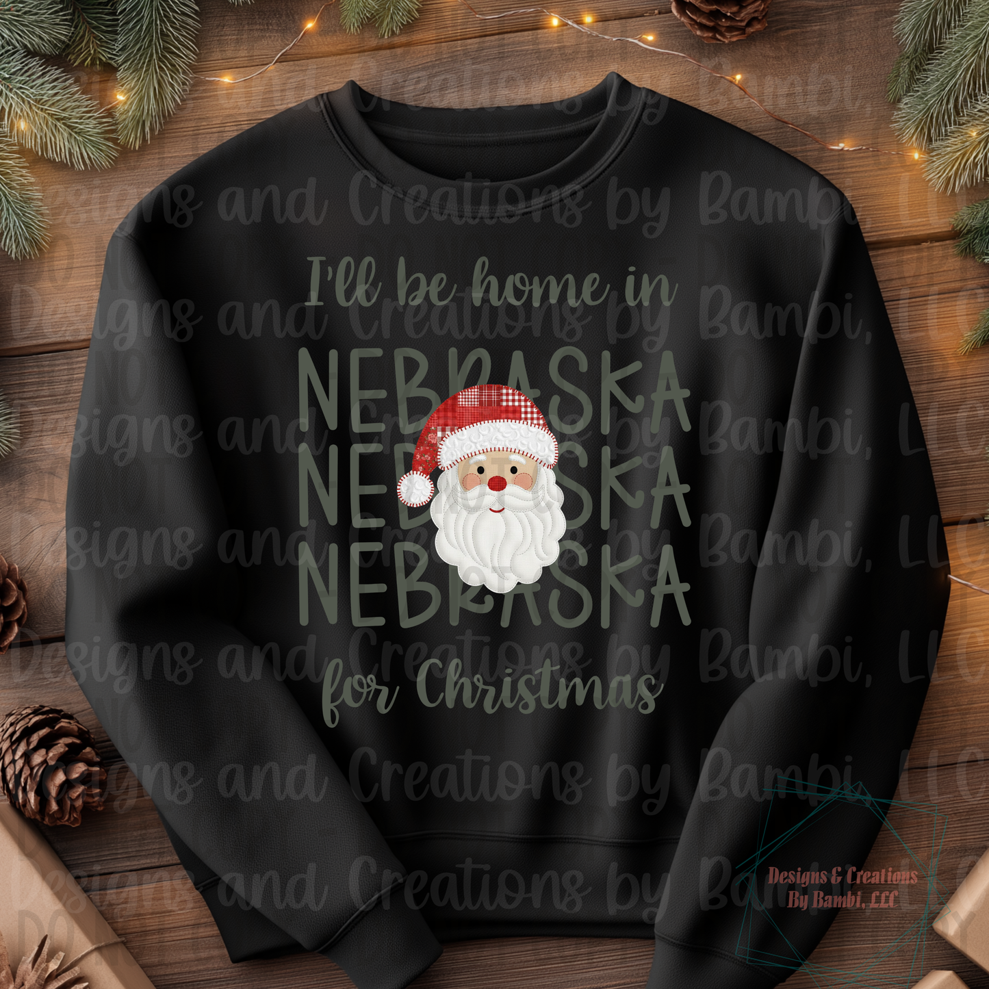 I'll Be Home in States Santa Face with Sage Green Font Collection