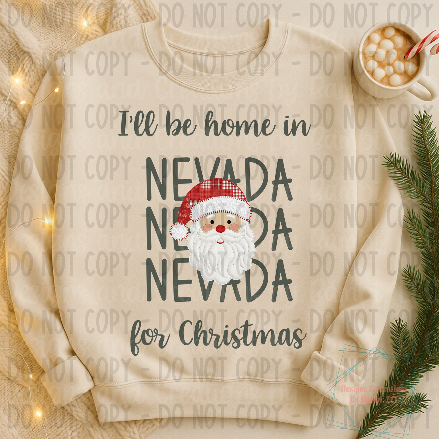 I'll Be Home in States Santa Face with Sage Green Font Collection