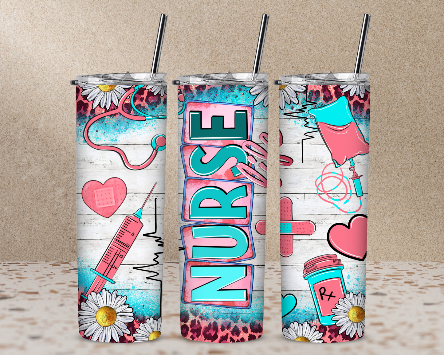 Pink with Daisies Nurse Life Tumbler