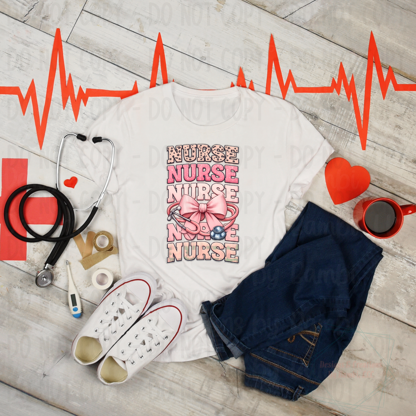 Faux Embroidery Nurse Stacked with Leopard and Pink