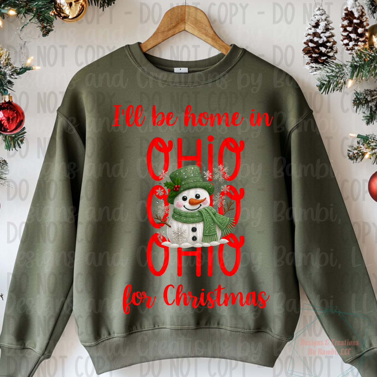 I'll Be Home In States Sage Green Snowman with Red Font Collection