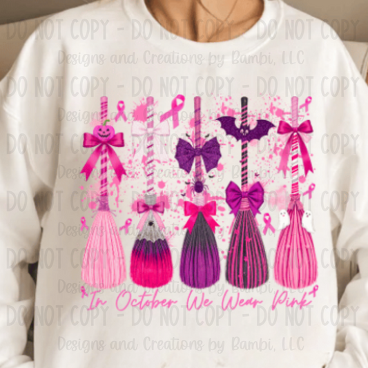 October Wear Pink with Brooms Breast Cancer