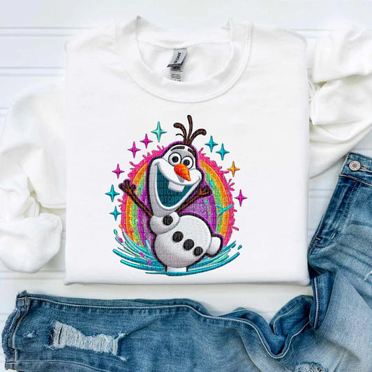 Olaf with Rainbow Background Faux Embroidery