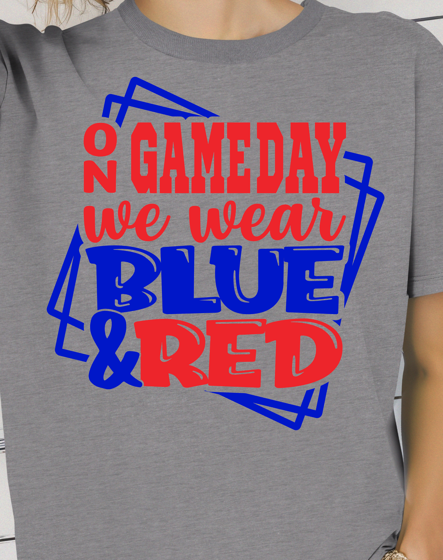 On Game Day Blue and Red Wording