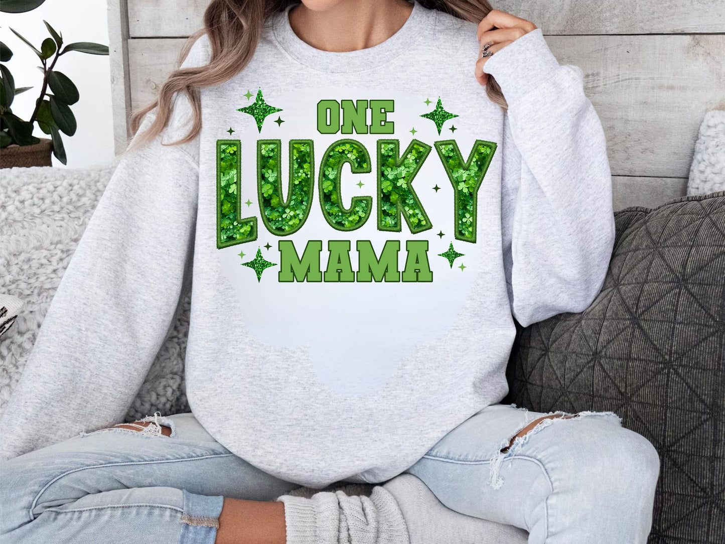 One Lucky Mama in Faux Embroidery/Sequin for St. Patrick's Day