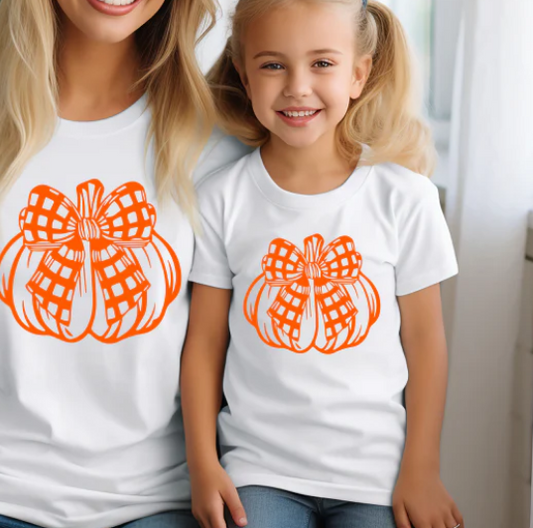 Orange Plaid Bow Pumpkin Set