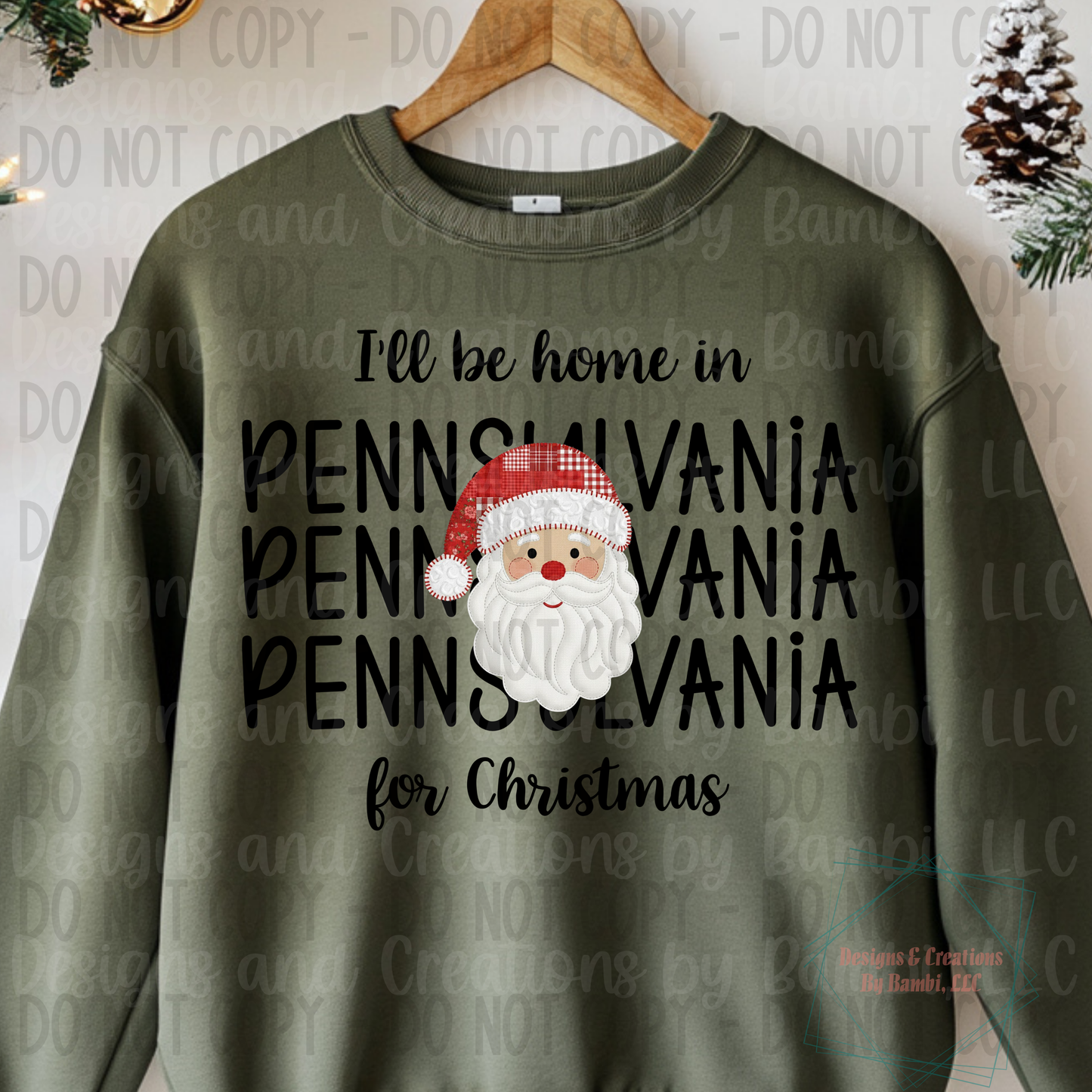 I'll Be Home in States Santa Face with Black Font Collection