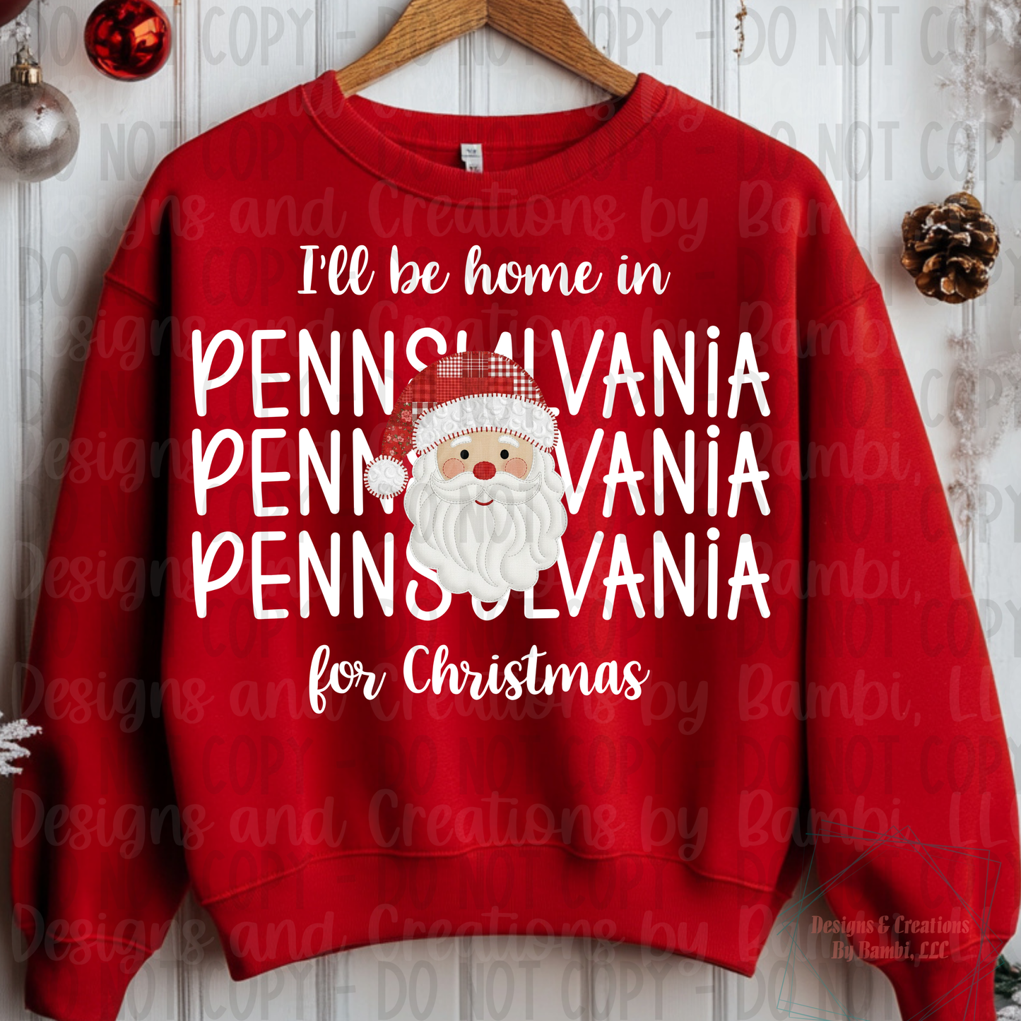 I'll Be Home in States Santa Face with White Font Collection