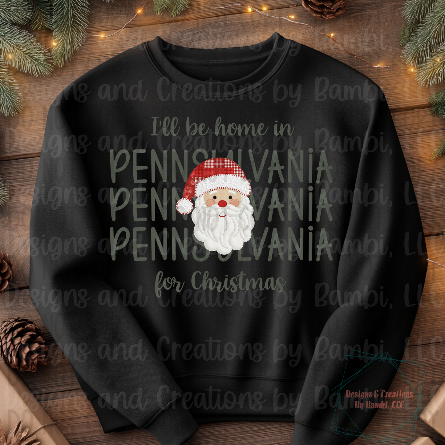 I'll Be Home in States Santa Face with Sage Green Font Collection