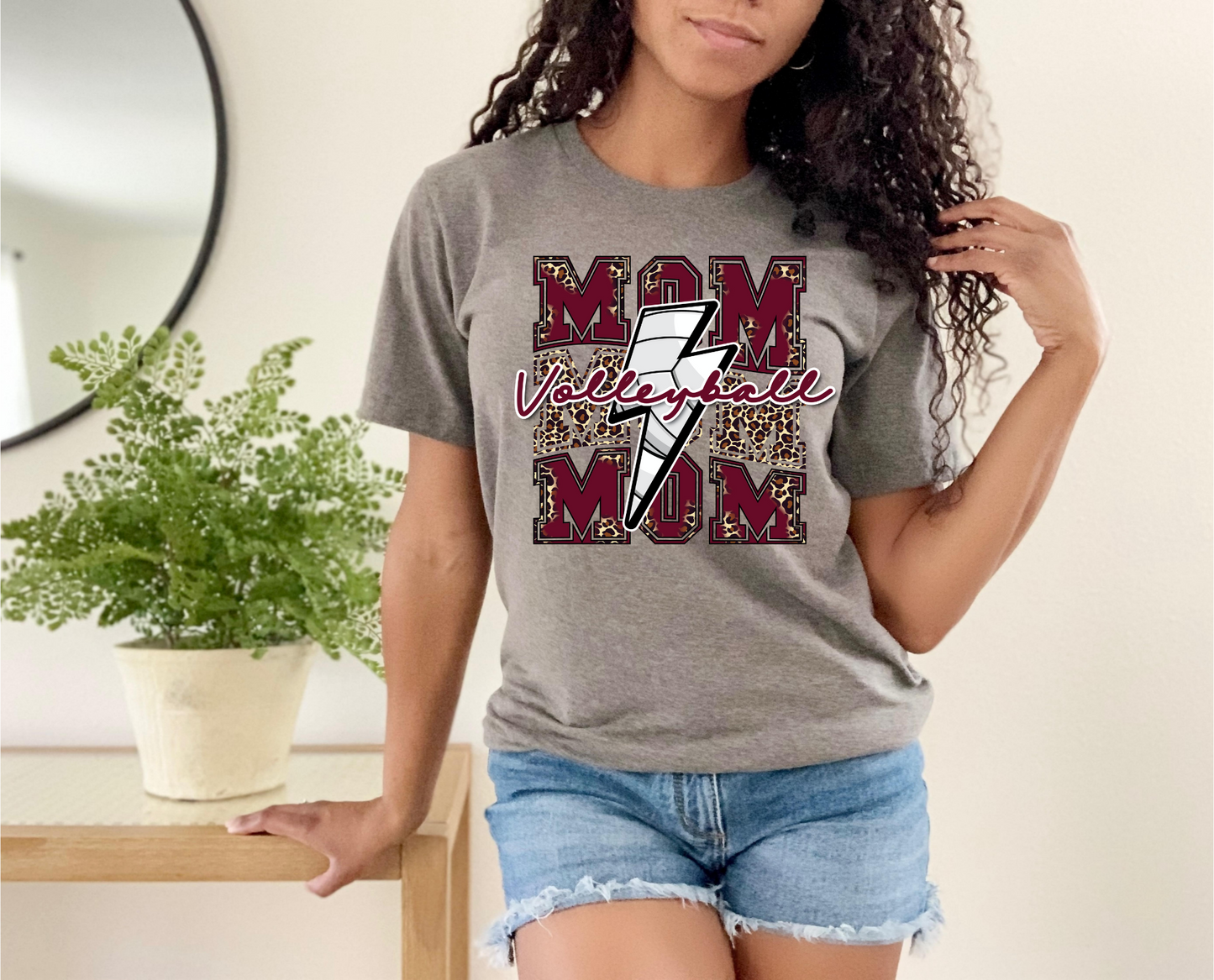 Volleyball Mom with Lightening Bolt in Maroon