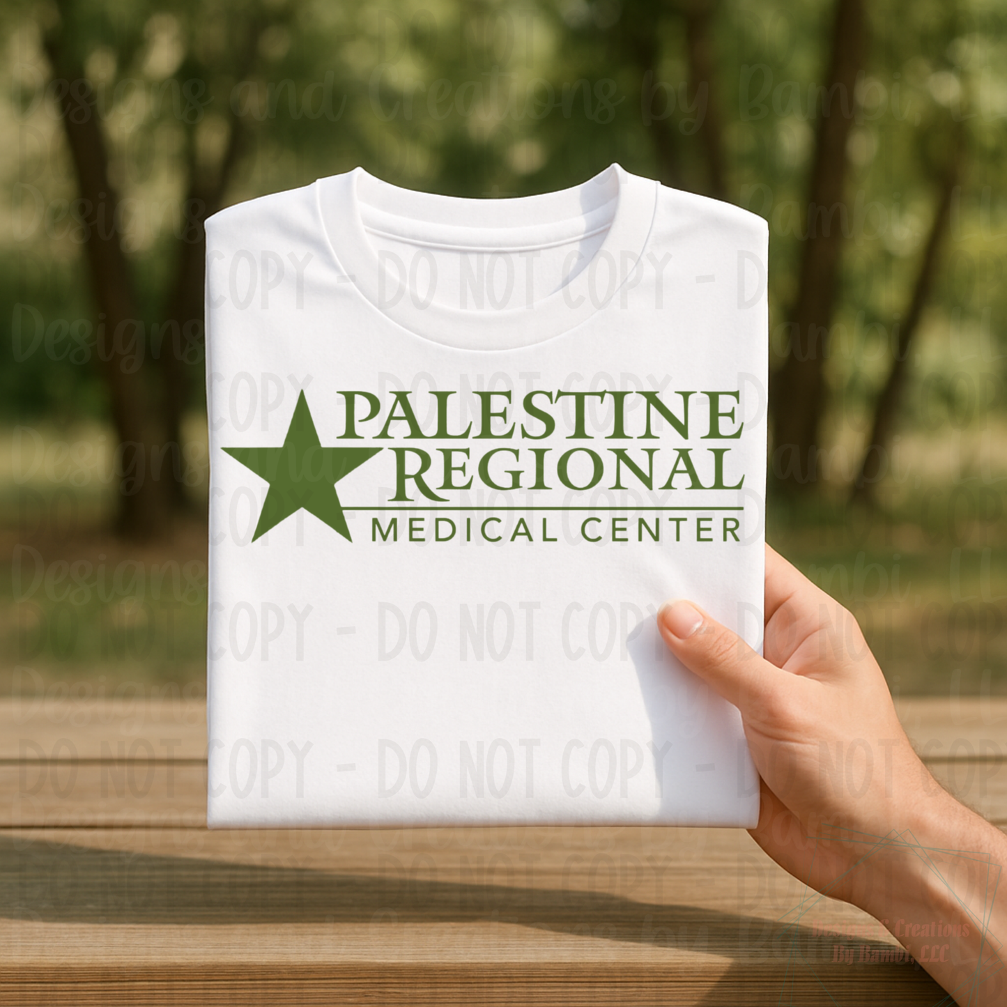 Palestine Regional Medical Center in Olive Green Font
