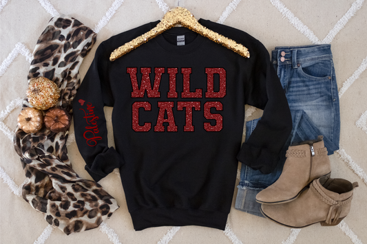 Wildcats in Maroon Black Outline with Maroon Palestine on Sleeve