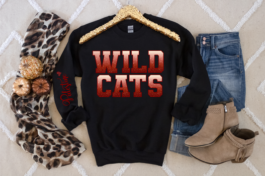 Wildcats Ombre Light to Dark Maroon Outline with Maroon Palestine on Sleeve