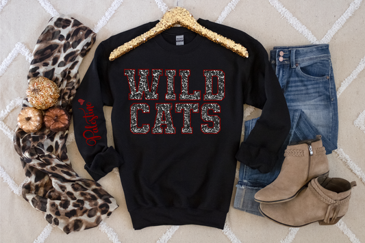 Wildcats in Silver Maroon Outline with Maroon Palestine on Sleeve