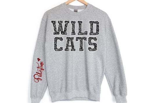 Wildcats Black White Outline with Maroon Palestine on Sleeve