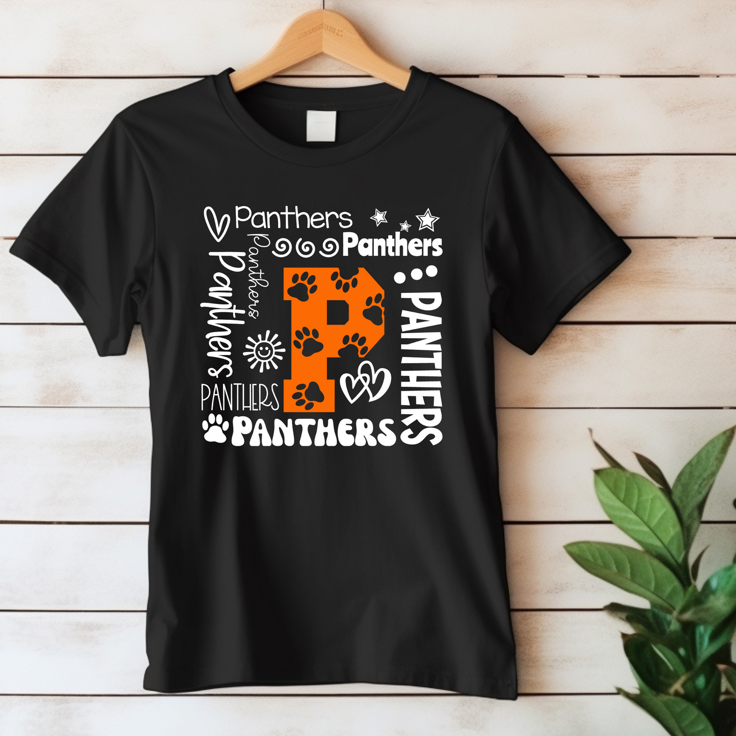 Panthers Typography in White with Orange P