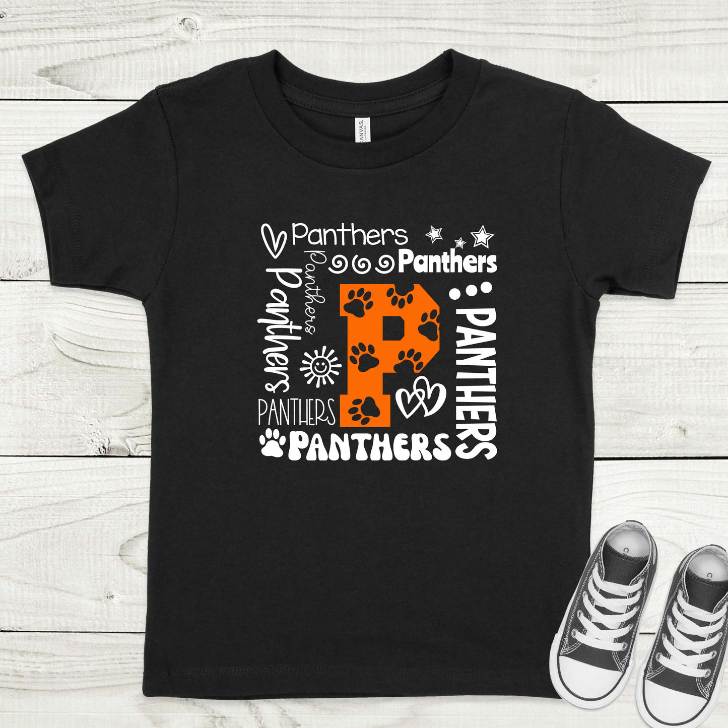 Panthers Typography in White with Orange P