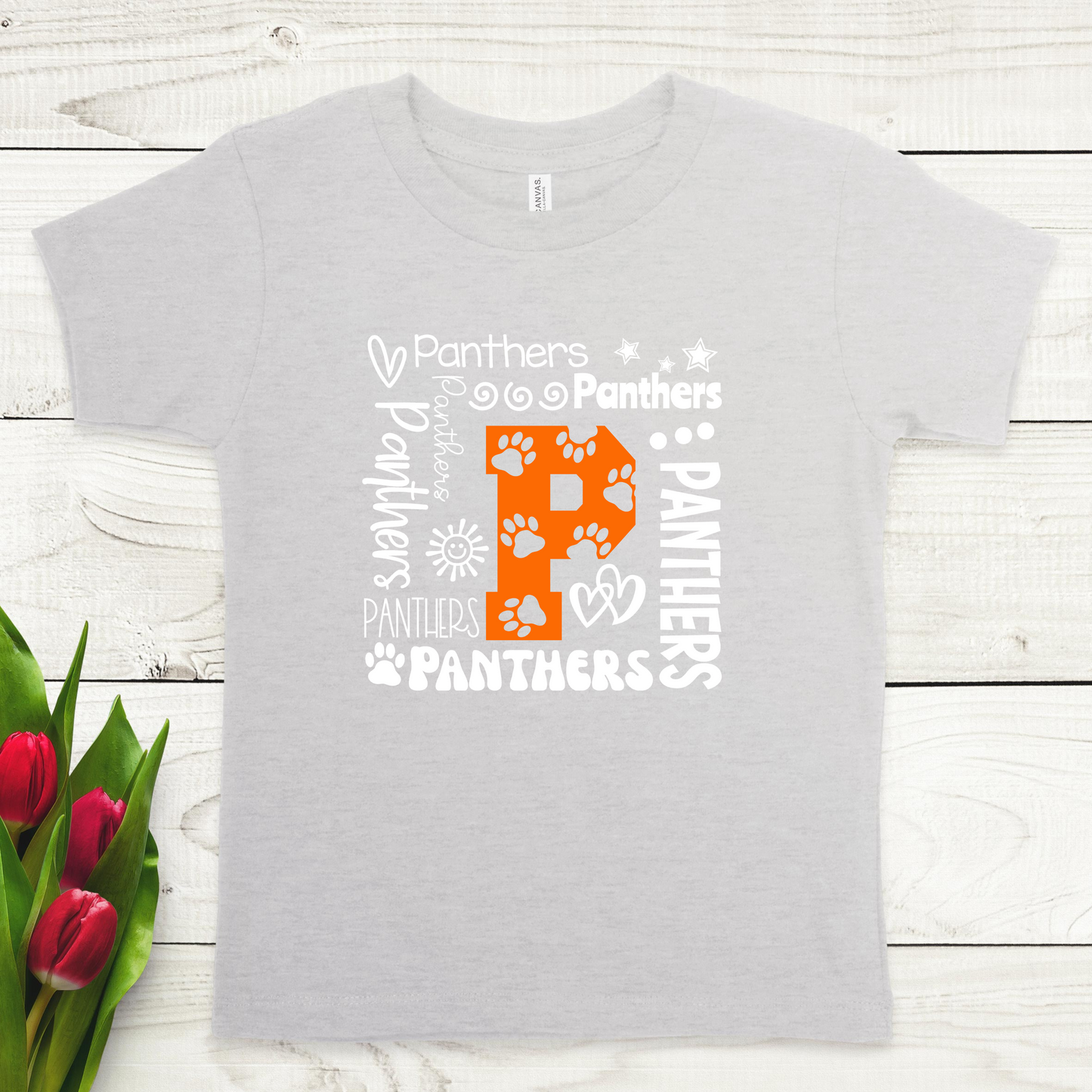 Panthers Typography in White with Orange P