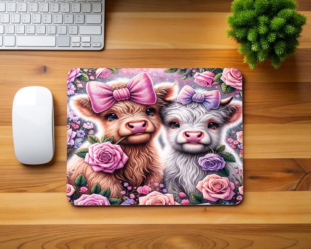 Pastel Highland Cows Mouse Pad