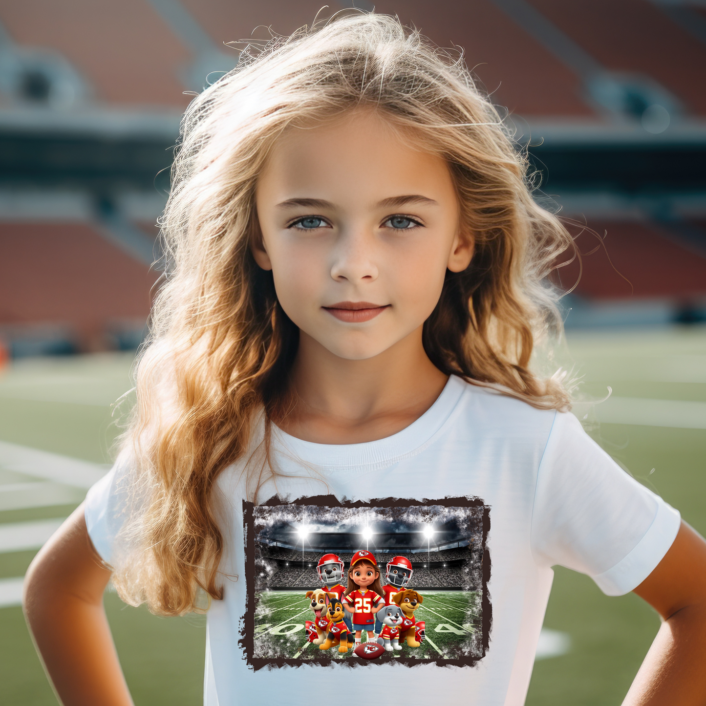 Paw Patrol Chiefs on Football Field with Girl