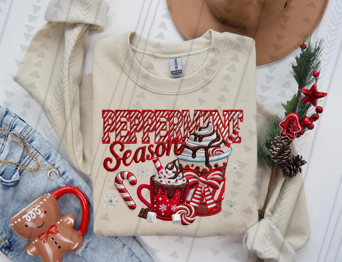 Peppermint Season With Cocoa Faux Embroidery