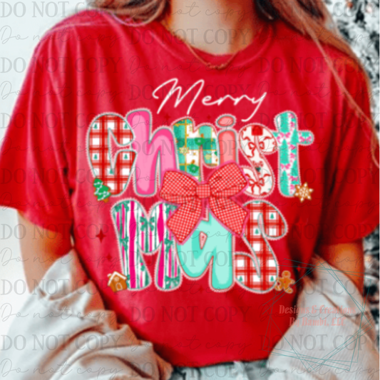 Preppy Lace Merry Christmas White Font