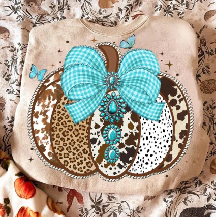 Faux Embroidery/Glitter Preppy Western Fall Pumpkin