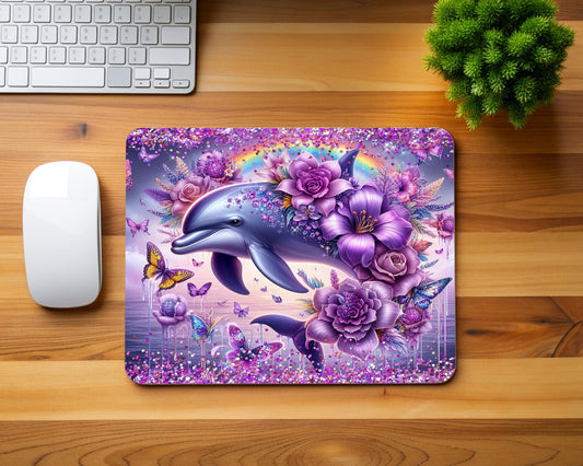 Purple Dolphin and Rainbow Mouse Pad