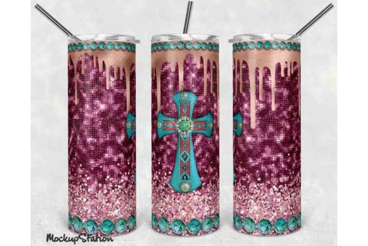 Purple Glitter Cross Tumbler