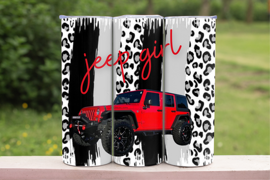 Red Jeep Girl with Leopard Sublimation Tumbler
