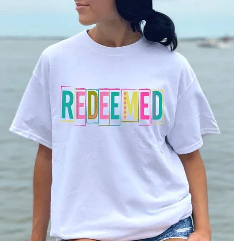 Redeemed in Colorful Block Letters