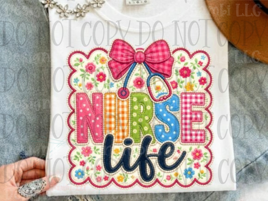 Retro Faux Embroidery Nurse Life