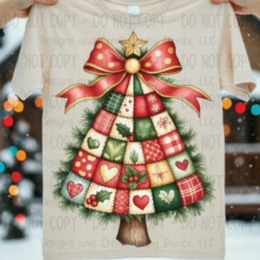 Retro Patchwork Christmas Tree Version 1 PNG File