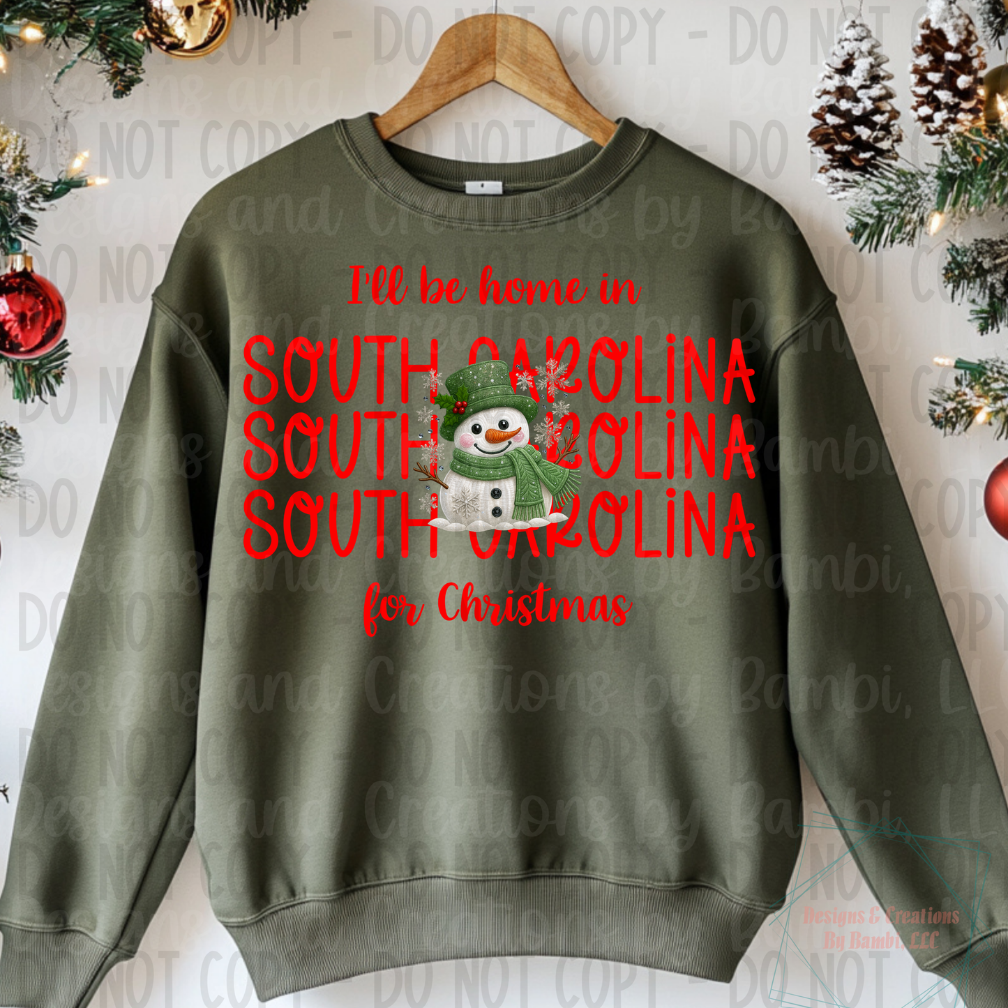 I'll Be Home In States Sage Snowman with Red Font Digital Bundle
