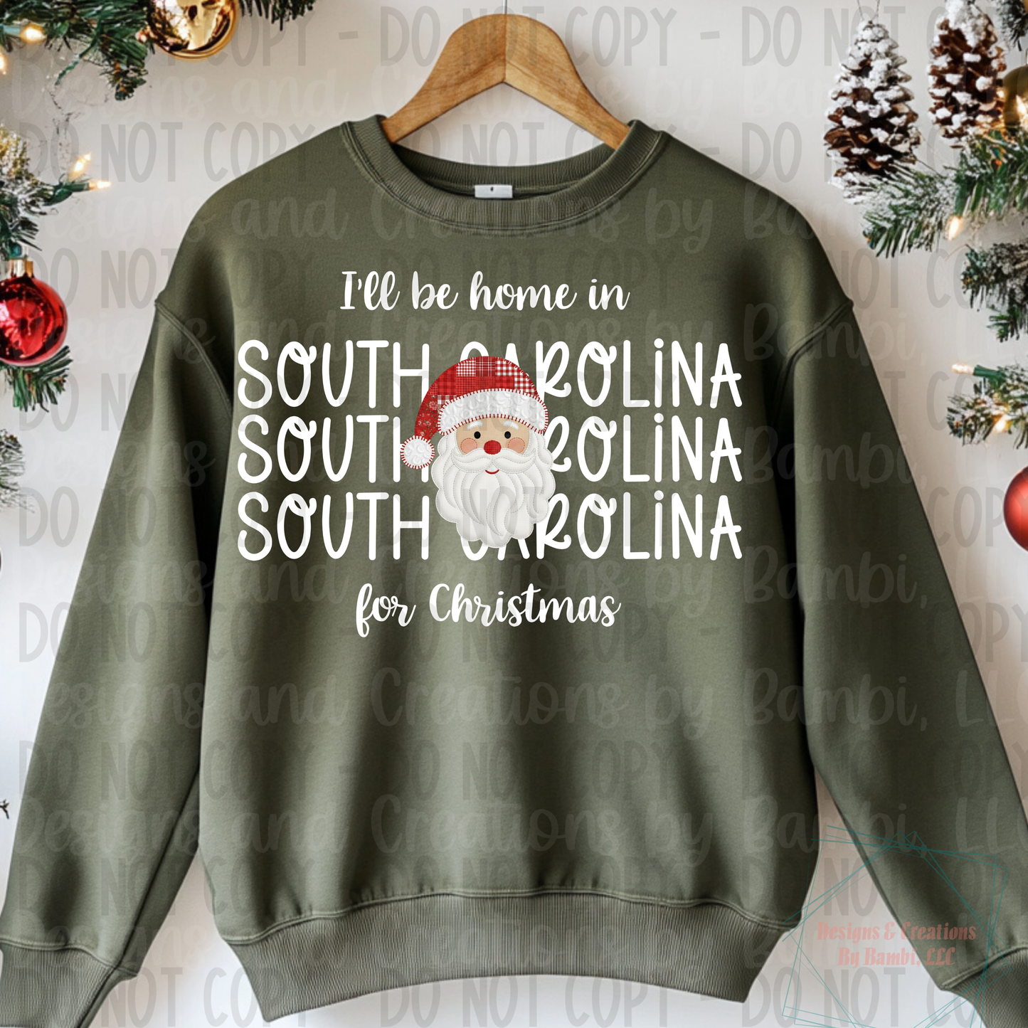 I'll Be Home in States Santa Face with White Font Collection
