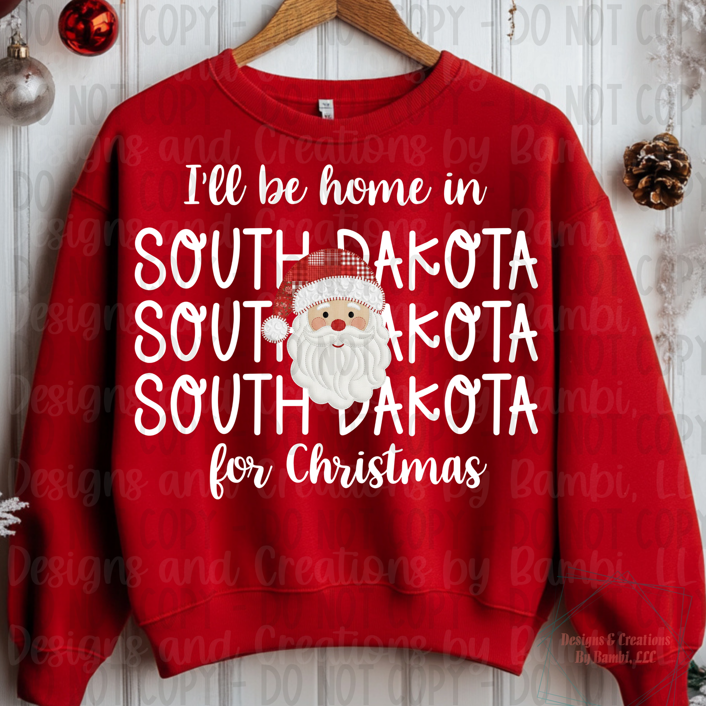 I'll Be Home in States Santa Face with White Font Collection