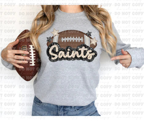 Game Time- Saints Faux Glitter Embroidery