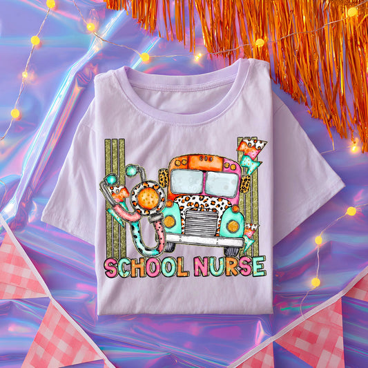 School Nurse Bus Stethoscope Lightening Bolts