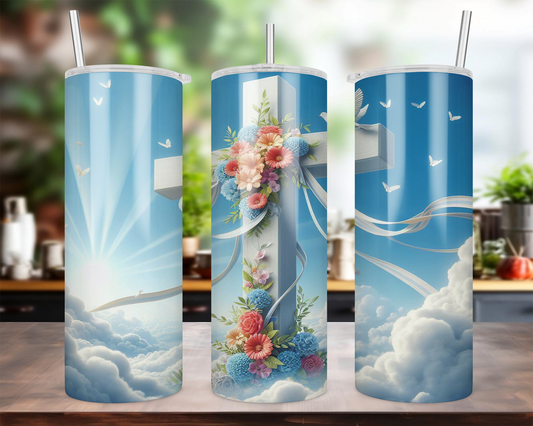 Single White Cross Sublimation Tumbler
