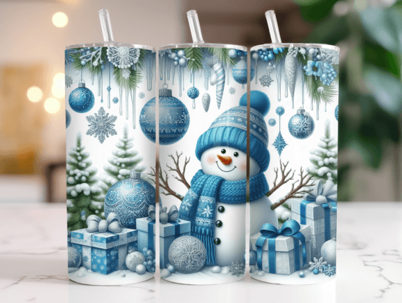Snowman Blue Christmas Sublimation Tumbler