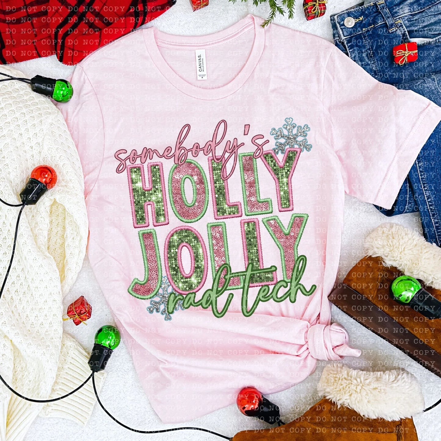 Somebody's Holly Jolly Rad Tech in Faux Sequin and Embroidery