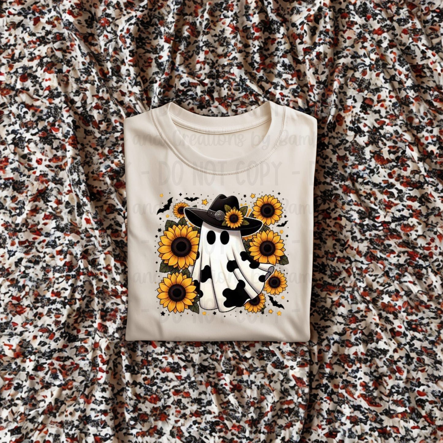 Spooky Cow Print Ghost with Sunflowers