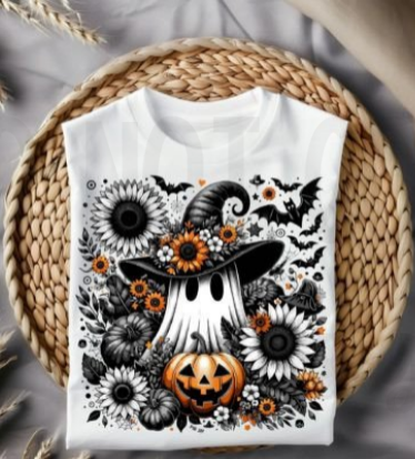 Spooky Ghost Halloween Floral Pumpkin