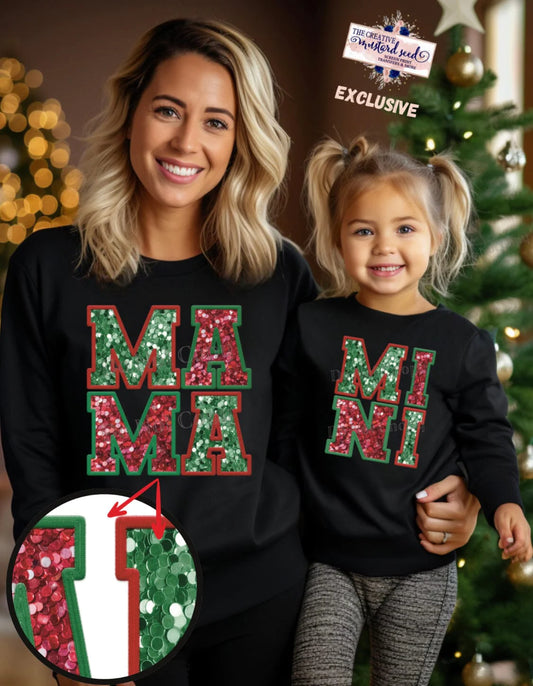 Faux Embroidery/Sequin Mama-Mini Christmas Matching Set