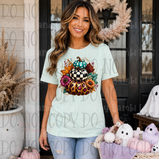 Stacked Pumpkins with Leopard