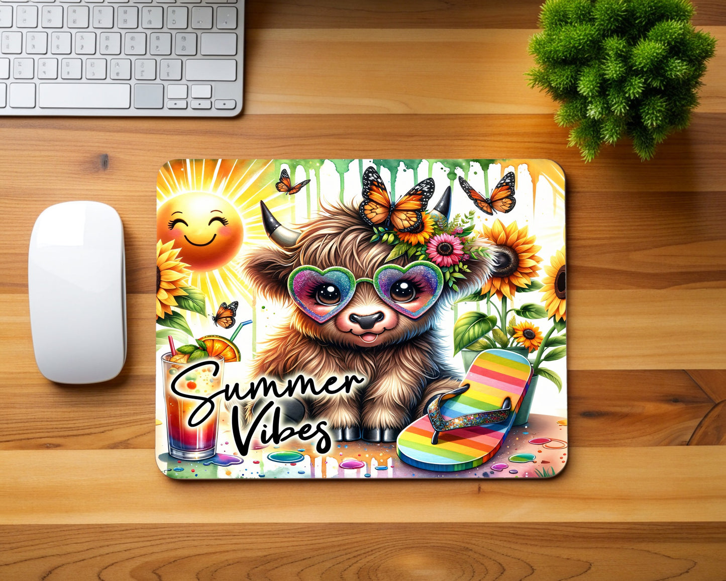 Summer Vibes and Highland Cow Mouse Pad
