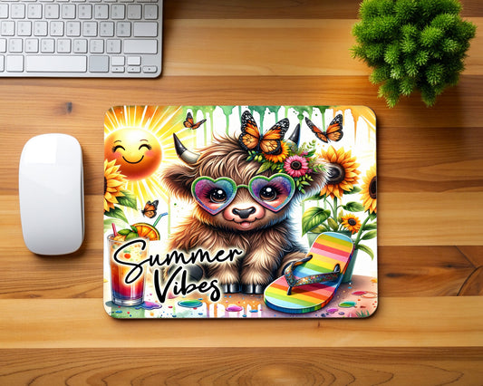 Summer Vibes and Highland Cow Mouse Pad